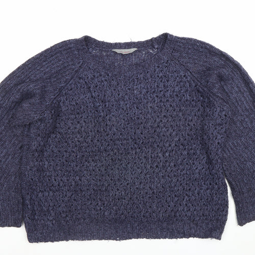 Dorothy Perkins Womens Blue Open-Knit Crew Neck Jumper Size 14