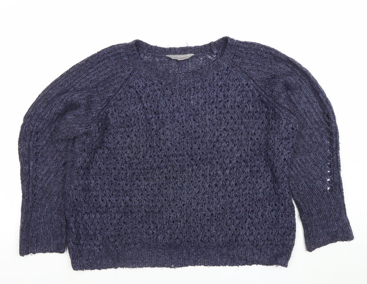 Dorothy Perkins Womens Blue Open-Knit Crew Neck Jumper Size 14