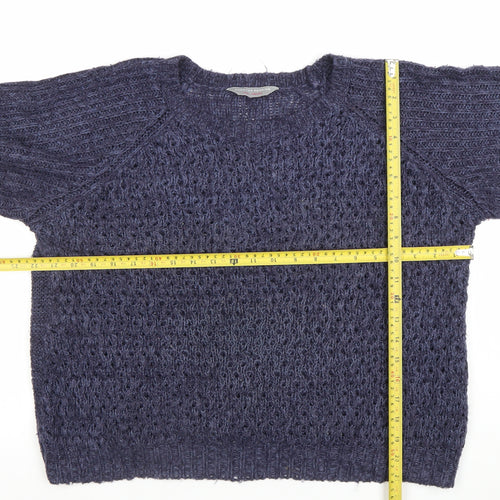Dorothy Perkins Womens Blue Open-Knit Crew Neck Jumper Size 14