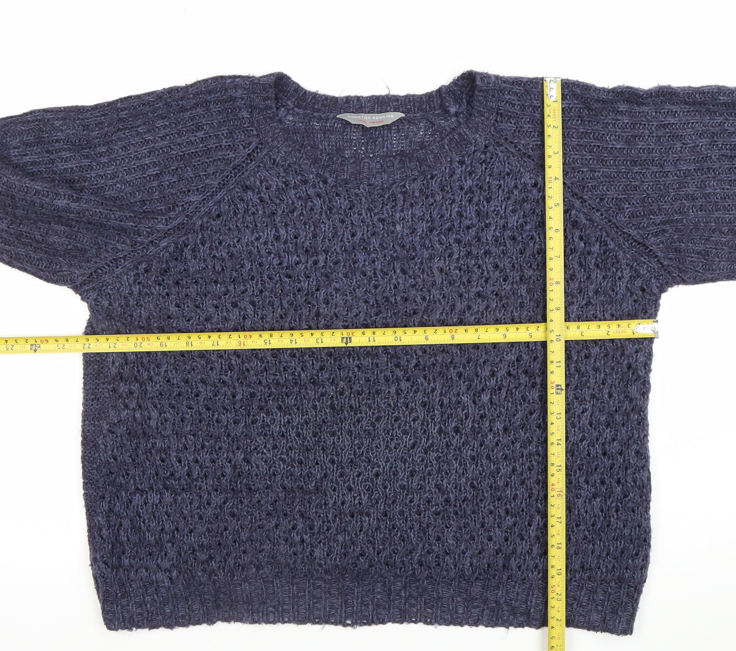 Dorothy Perkins Womens Blue Open-Knit Crew Neck Jumper Size 14