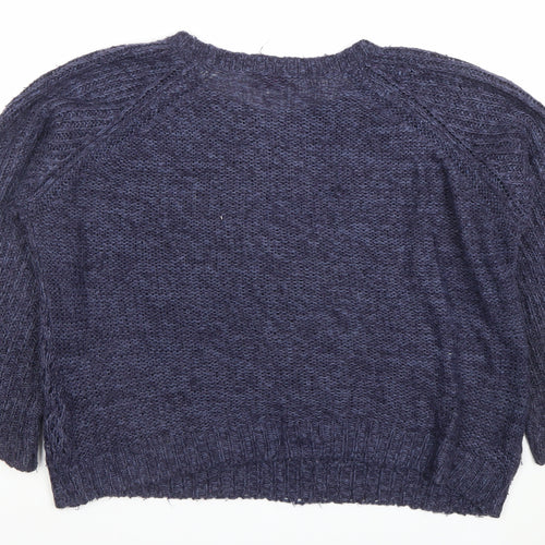 Dorothy Perkins Womens Blue Open-Knit Crew Neck Jumper Size 14