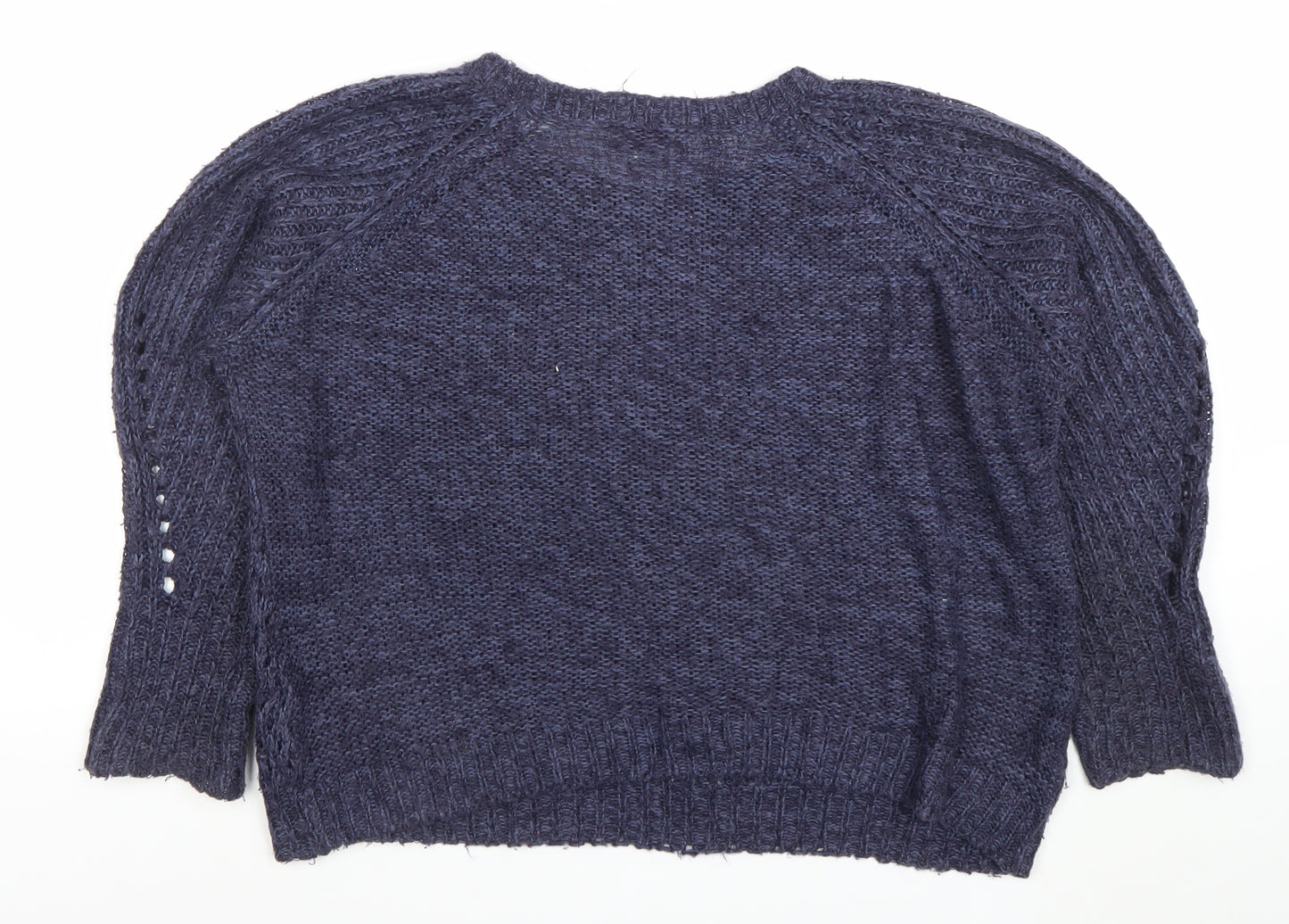 Dorothy Perkins Womens Blue Open-Knit Crew Neck Jumper Size 14