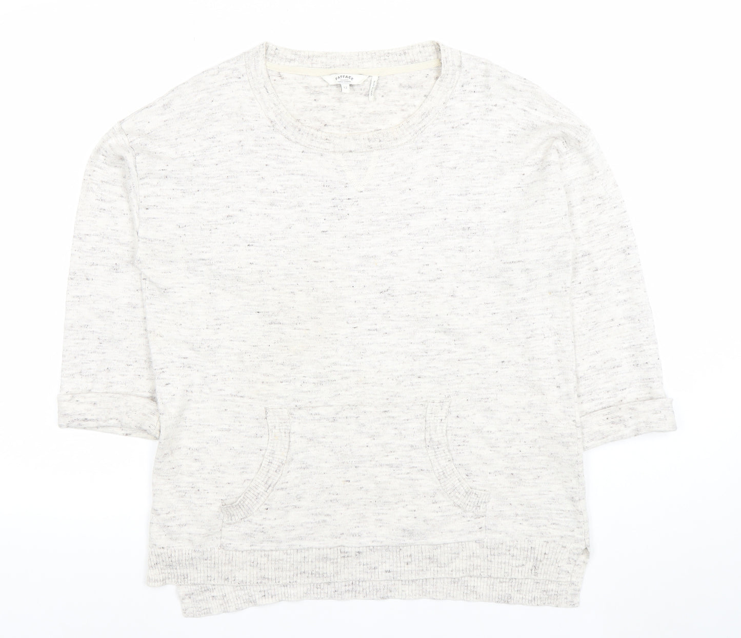 FatFace Women Ivory Cotton Blend 3/4 Sleeve Crew Neck Pullover Jumper Size 12