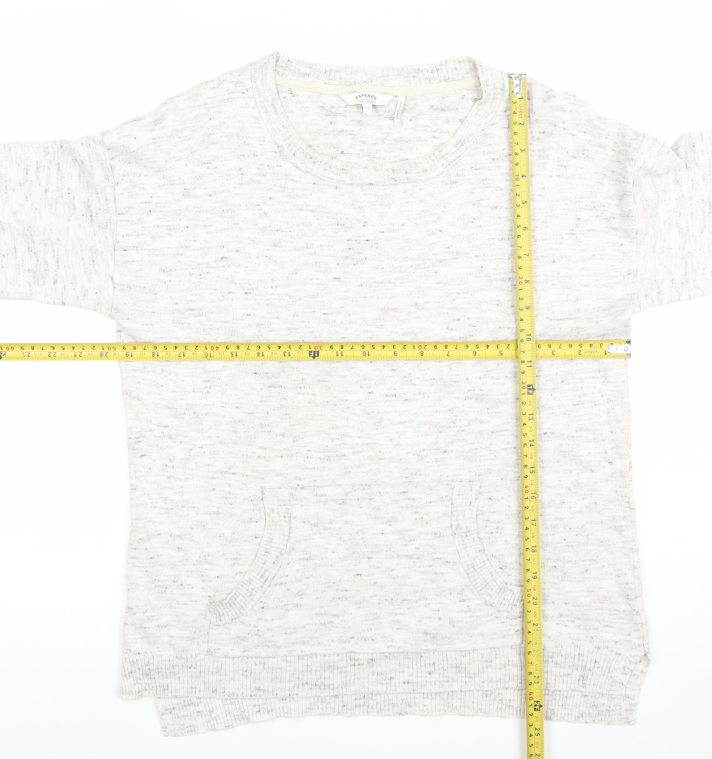 FatFace Women Ivory Cotton Blend 3/4 Sleeve Crew Neck Pullover Jumper Size 12
