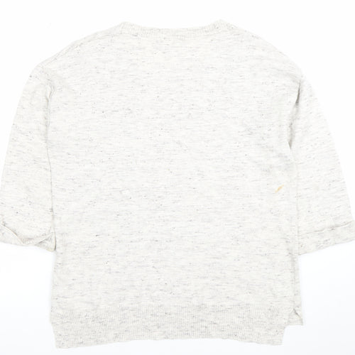 FatFace Women Ivory Cotton Blend 3/4 Sleeve Crew Neck Pullover Jumper Size 12
