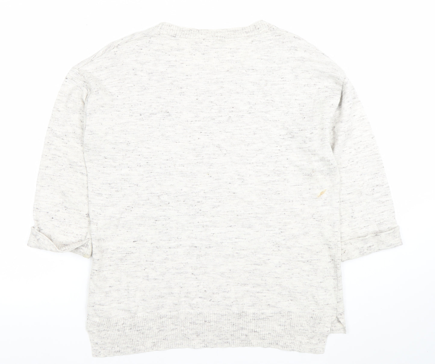 FatFace Women Ivory Cotton Blend 3/4 Sleeve Crew Neck Pullover Jumper Size 12