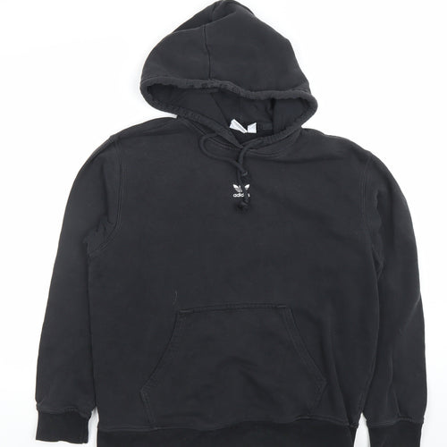 Adidas Women Black Hoodie UK 12 Pullover Cotton Hooded Sweatshirt