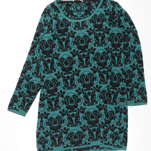 Per Una Women Green Black Floral Pattern Jumper Size 14
