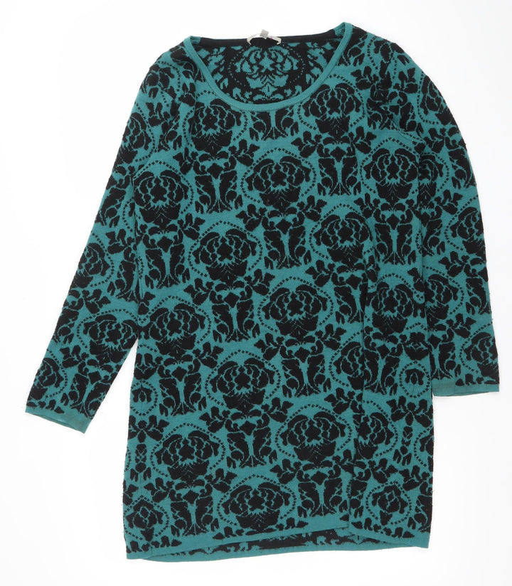 Per Una Women Green Black Floral Pattern Jumper Size 14