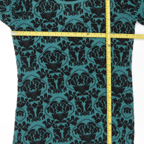 Per Una Women Green Black Floral Pattern Jumper Size 14