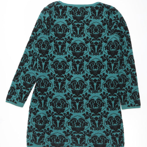 Per Una Women Green Black Floral Pattern Jumper Size 14
