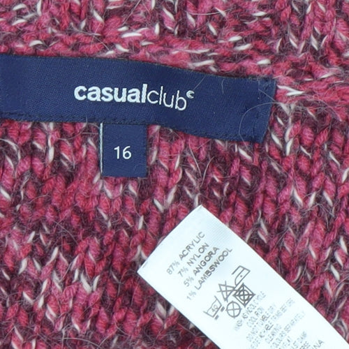 Casual Club Women's Red Knit Cardigan Size 16 Acrylic Angora Blend