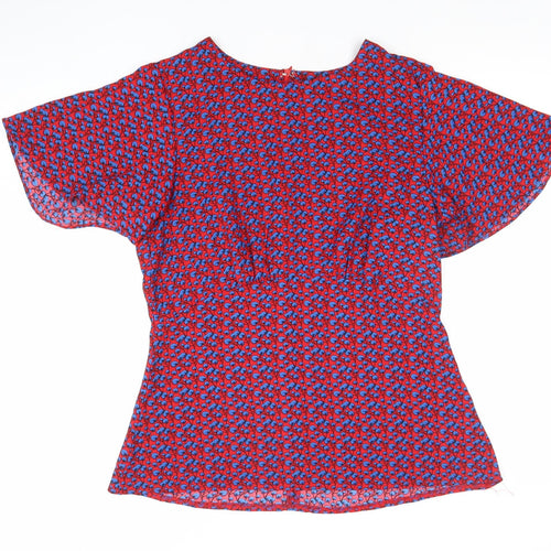 Marc Angelo Women’s Red Floral Tunic Blouse Size 12 Short Sleeve