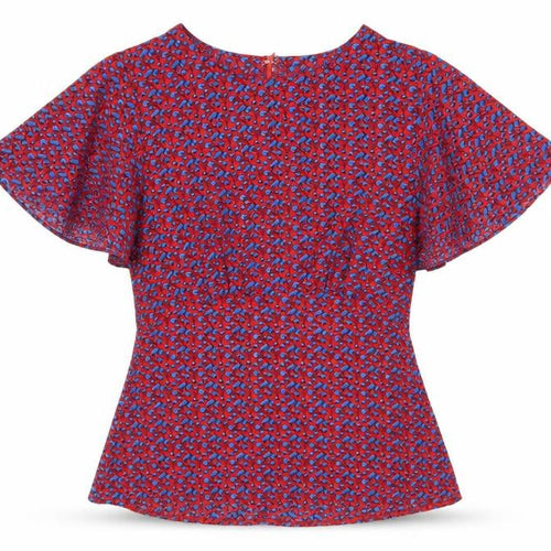 Marc Angelo Women’s Red Floral Tunic Blouse Size 12 Short Sleeve