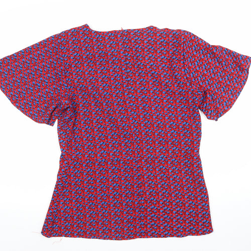 Marc Angelo Women’s Red Floral Tunic Blouse Size 12 Short Sleeve