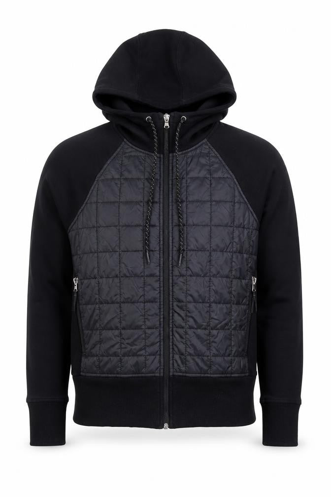 Front view of Old Navy Men's Black Regular Fit Full Zip Quilted Active Hoodie, size S
