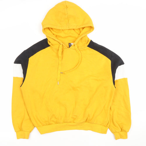 H&M Women Yellow Colourblock Hoodie, Size 14 L Cotton Blend Sweatshirt
