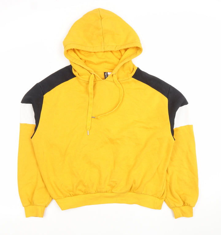 H&M Women Yellow Colourblock Hoodie, Size 14 L Cotton Blend Sweatshirt