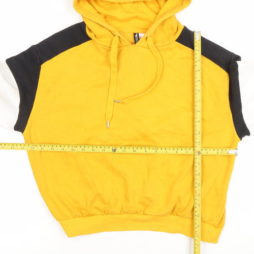 H&M Women Yellow Colourblock Hoodie, Size 14 L Cotton Blend Sweatshirt