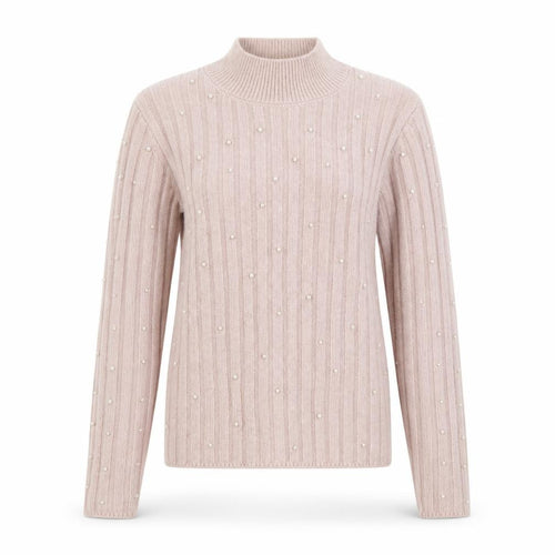 MNG Women's Pink Beaded Mock Neck Ribbed Knit Jumper Size M