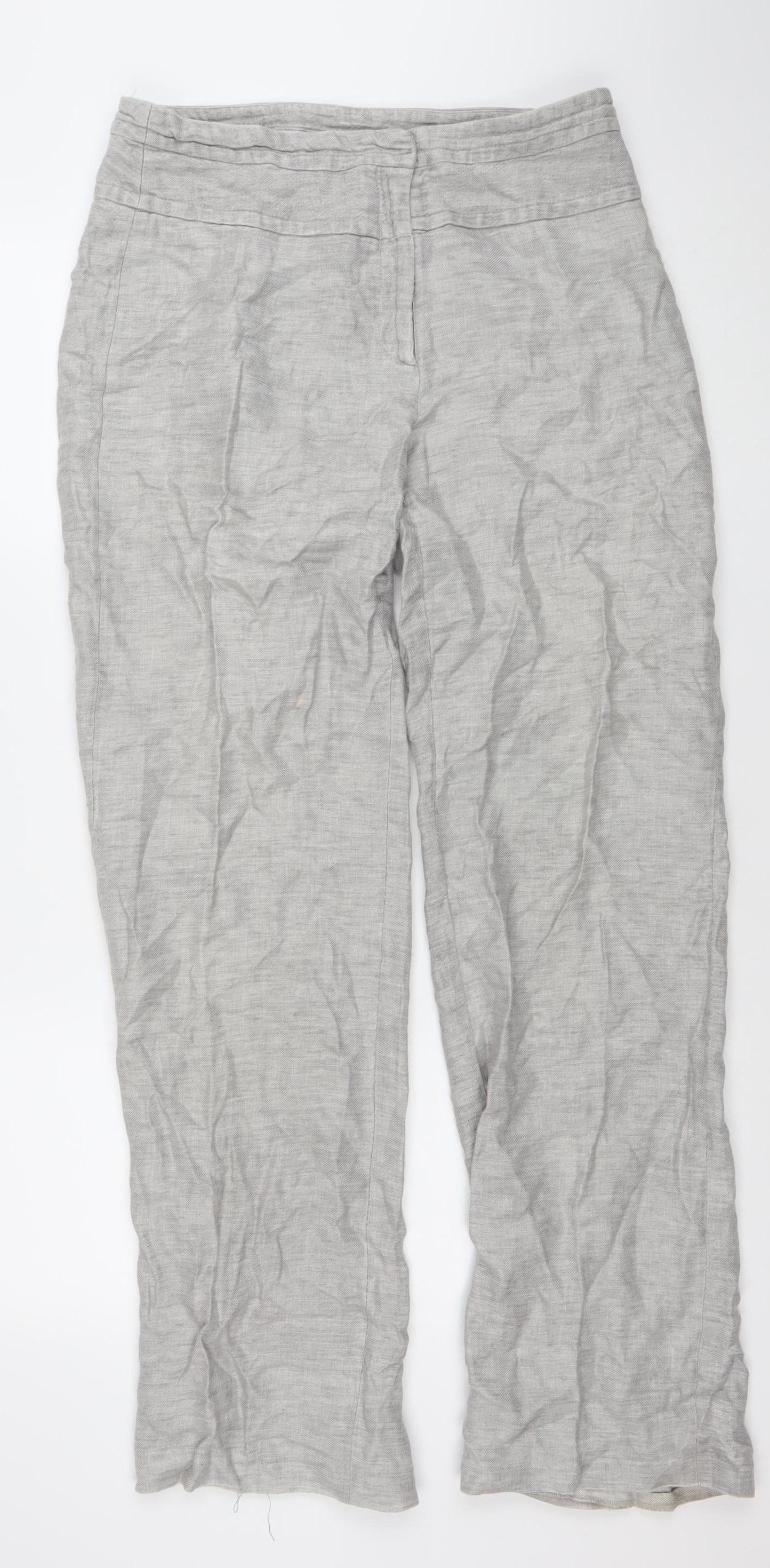 Quin and Donnelly Womens Grey Linen Wide Leg Summer Trousers Size 12