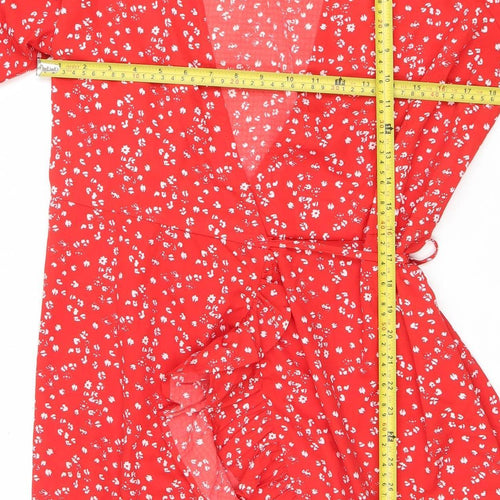 Quiz Women’s Red Floral Short Puff Sleeve Wrap Dress Size 12