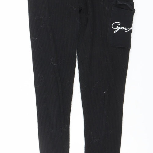 Gym King Womens Black Ribbed Leggings Size 8 Slim Fit Activewear