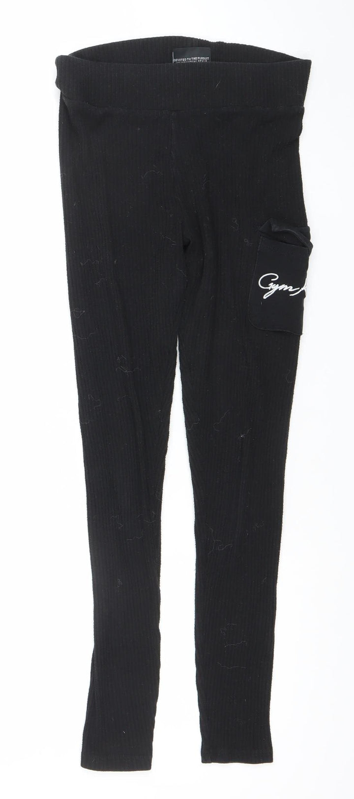 Gym King Womens Black Ribbed Leggings Size 8 Slim Fit Activewear