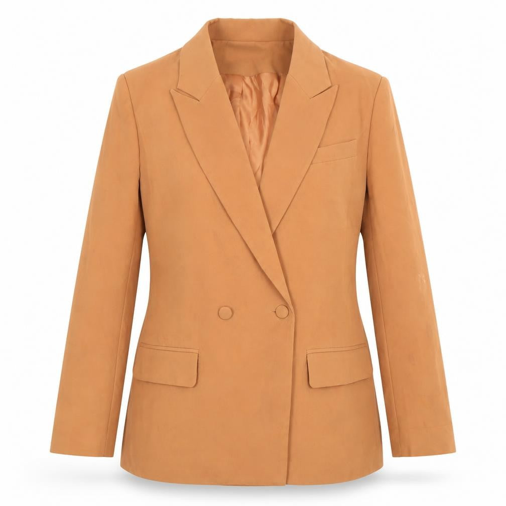 Front view of Missguided Petite Camel Double-Breasted Blazer UK 8