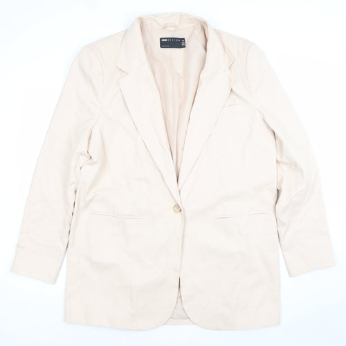 ASOS Design Women's Beige Single-Breasted Blazer UK 12 Polyester