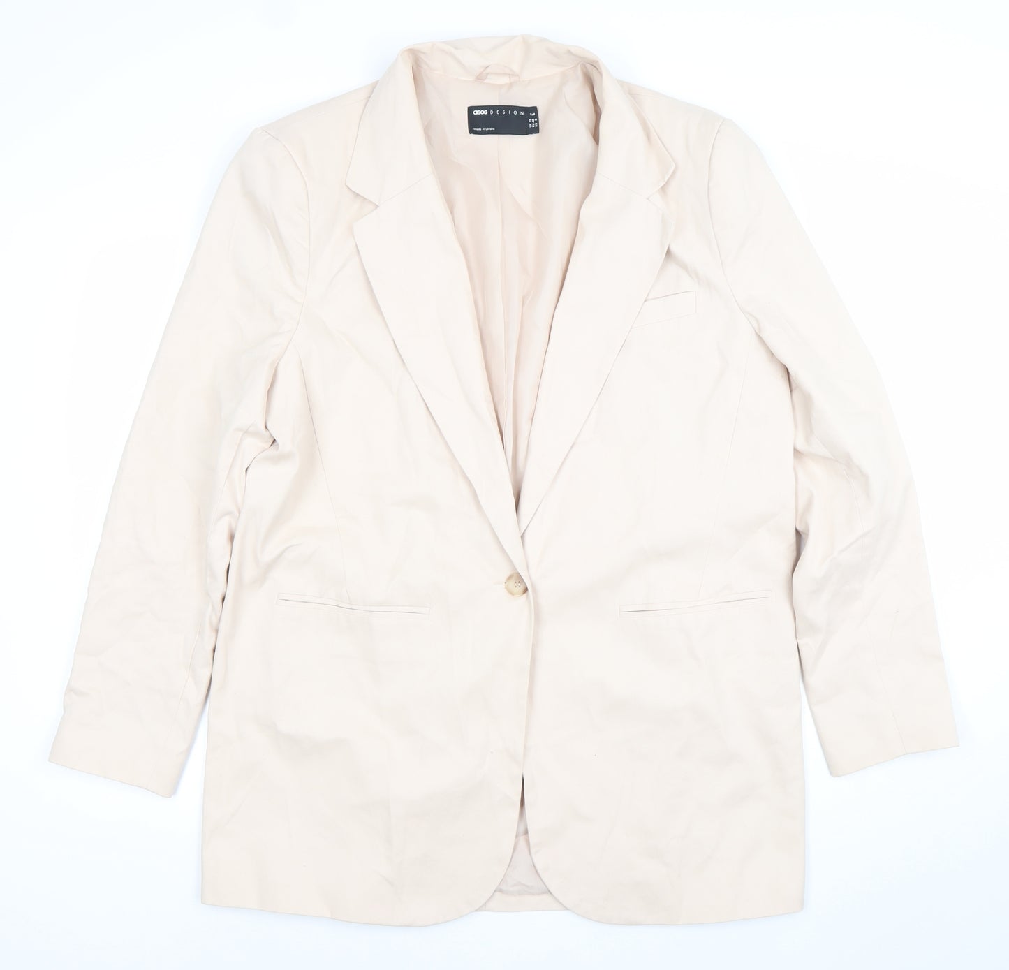 ASOS Design Women's Beige Single-Breasted Blazer UK 12 Polyester