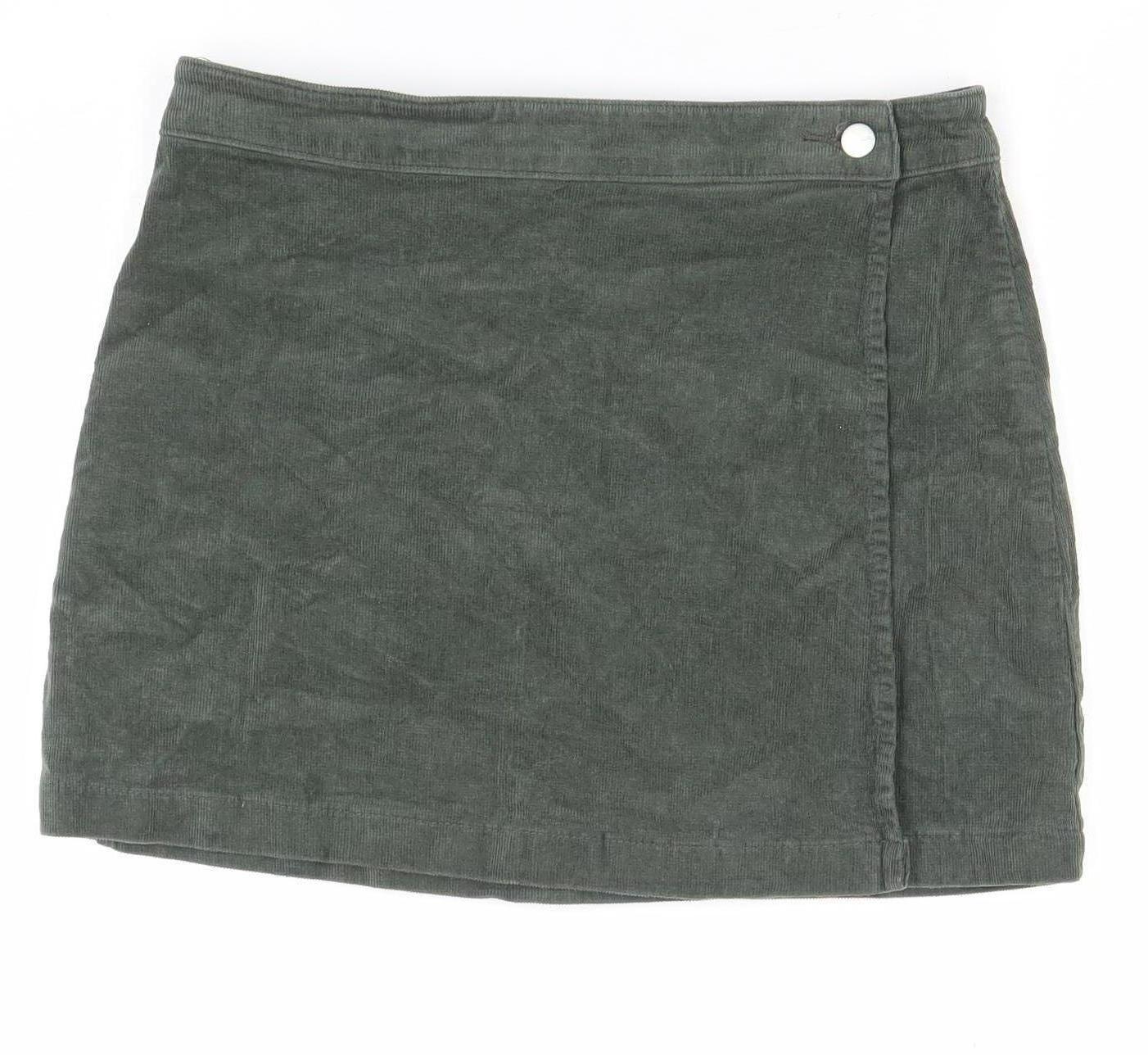 Oasis Women Green Corduroy Short Skirt Size 12 Casual