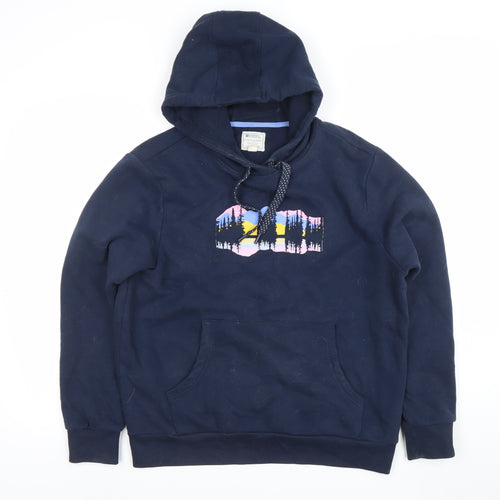 Mountain Warehouse Women Navy Hoodie UK 12 Pullover Cotton Blend Graphic Print