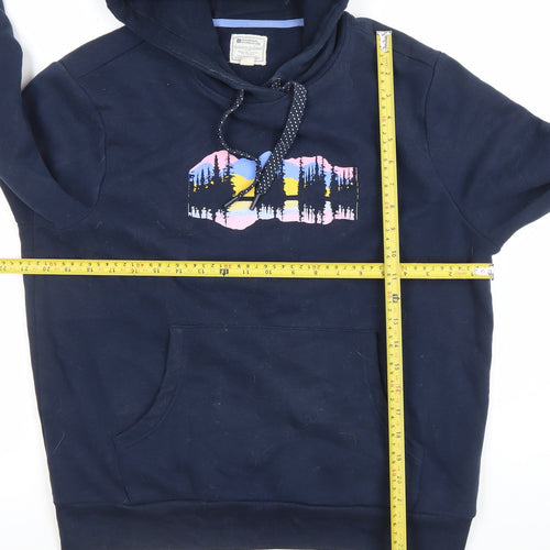 Mountain Warehouse Women Navy Hoodie UK 12 Pullover Cotton Blend Graphic Print