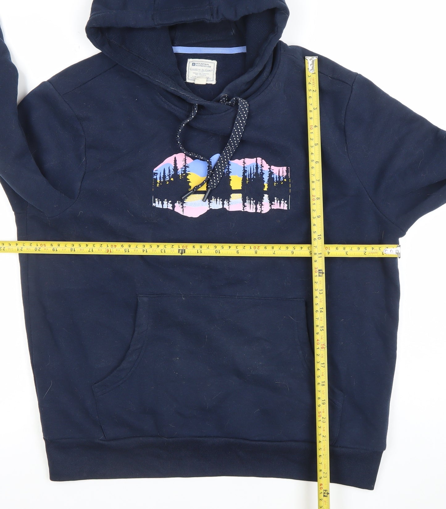 Mountain Warehouse Women Navy Hoodie UK 12 Pullover Cotton Blend Graphic Print