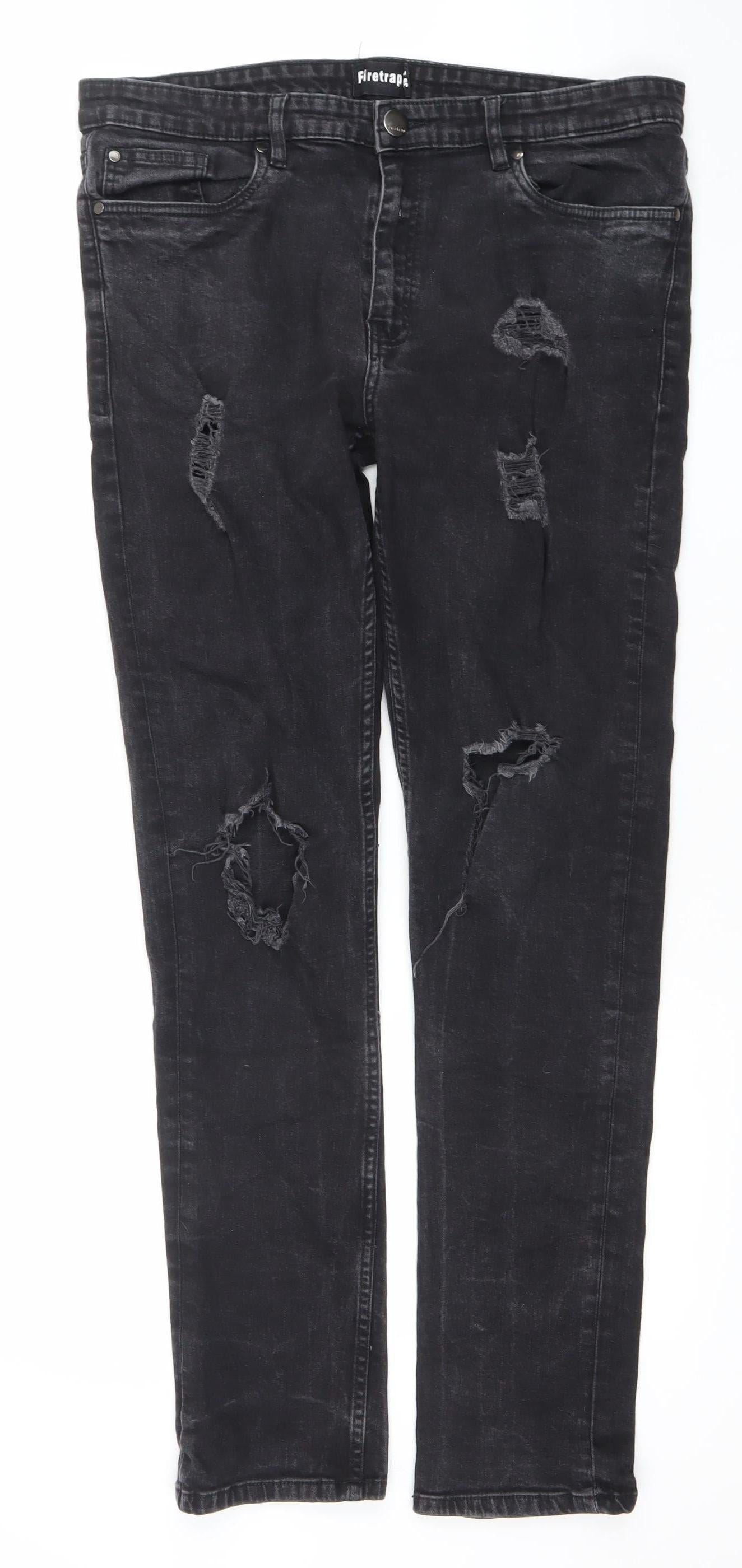 Firetrap Men’s Black Skinny Stretch Distressed Jeans 36L
