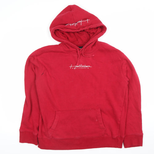 Hollister Mens Red Hoodie Pullover S Logo Fleece Long Sleeve
