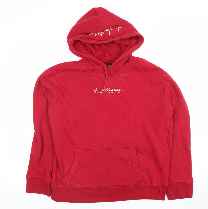 Hollister Mens Red Hoodie Pullover S Logo Fleece Long Sleeve