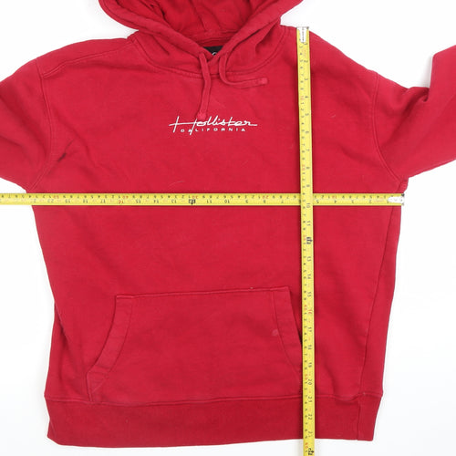 Hollister Mens Red Hoodie Pullover S Logo Fleece Long Sleeve