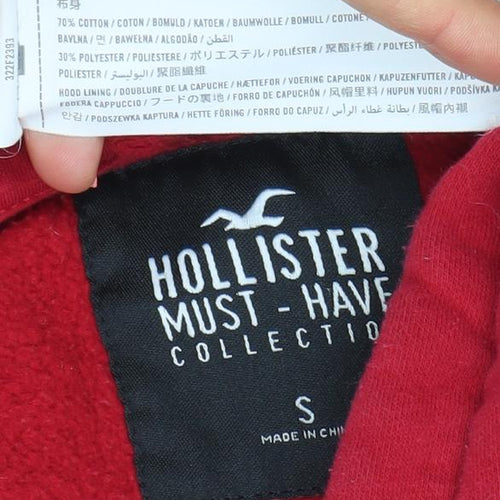 Hollister Mens Red Hoodie Pullover S Logo Fleece Long Sleeve