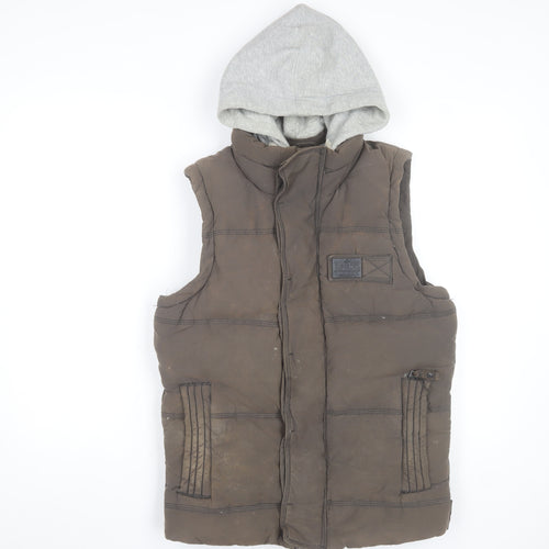 Superdry Mens Brown Small Academy Gilet Hooded Puffer Waistcoat