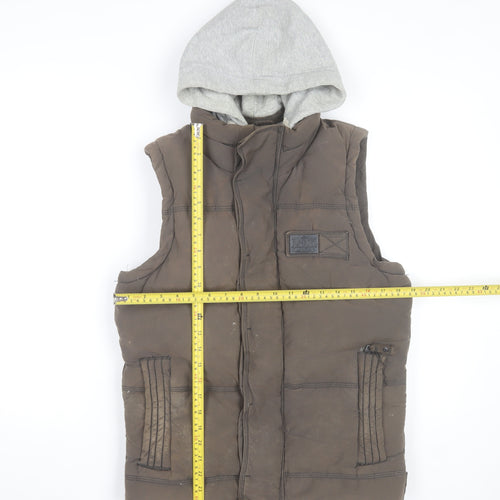 Superdry Mens Brown Small Academy Gilet Hooded Puffer Waistcoat
