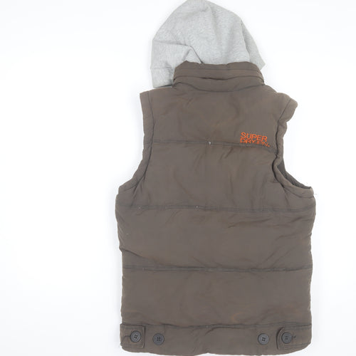 Superdry Mens Brown Small Academy Gilet Hooded Puffer Waistcoat
