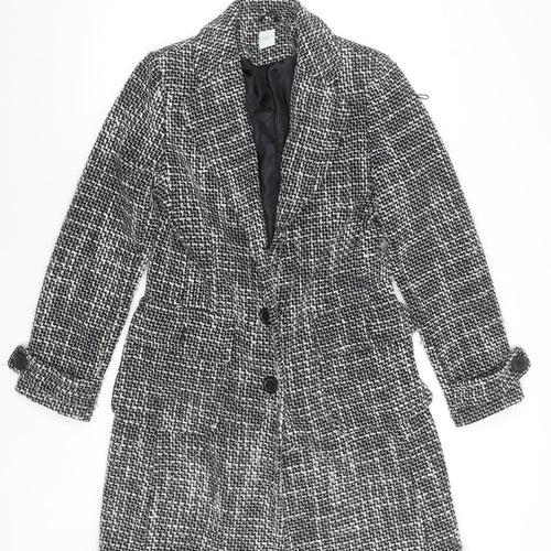 New Look Women’s Black Check Tweed Mid-Length Coat Size 12