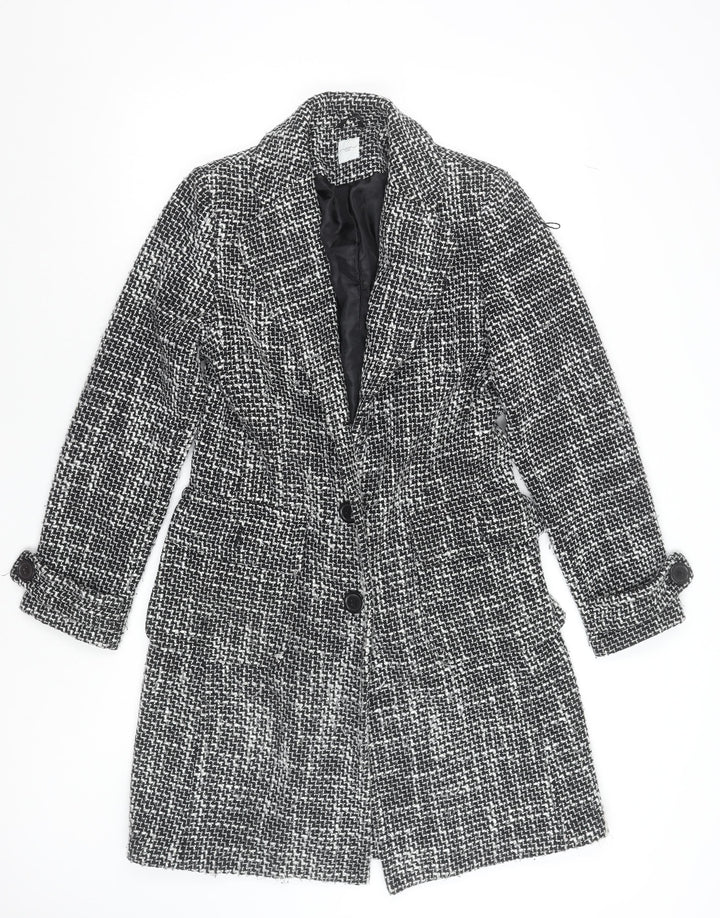 New Look Women’s Black Check Tweed Mid-Length Coat Size 12