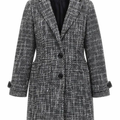 New Look Women’s Black Check Tweed Mid-Length Coat Size 12