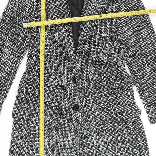 New Look Women’s Black Check Tweed Mid-Length Coat Size 12