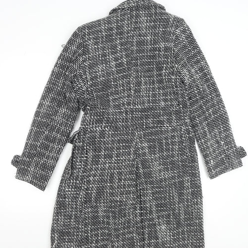 New Look Women’s Black Check Tweed Mid-Length Coat Size 12