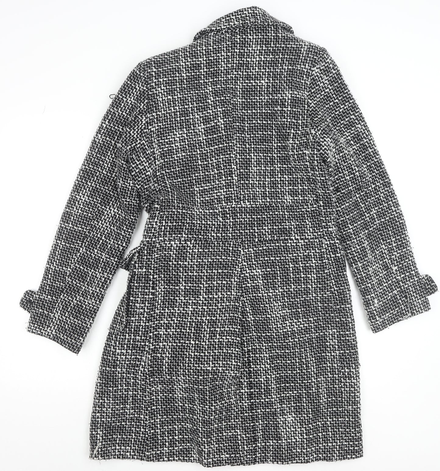 New Look Women’s Black Check Tweed Mid-Length Coat Size 12