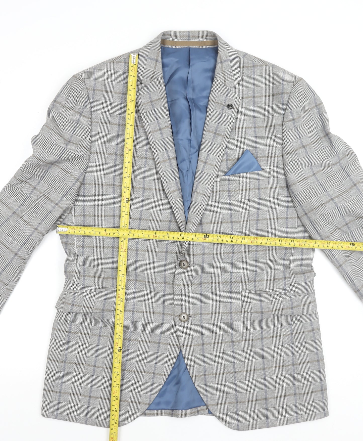 Brook Taverner Men's Grey Check Wool Blend Blazer 42R Classic Fit